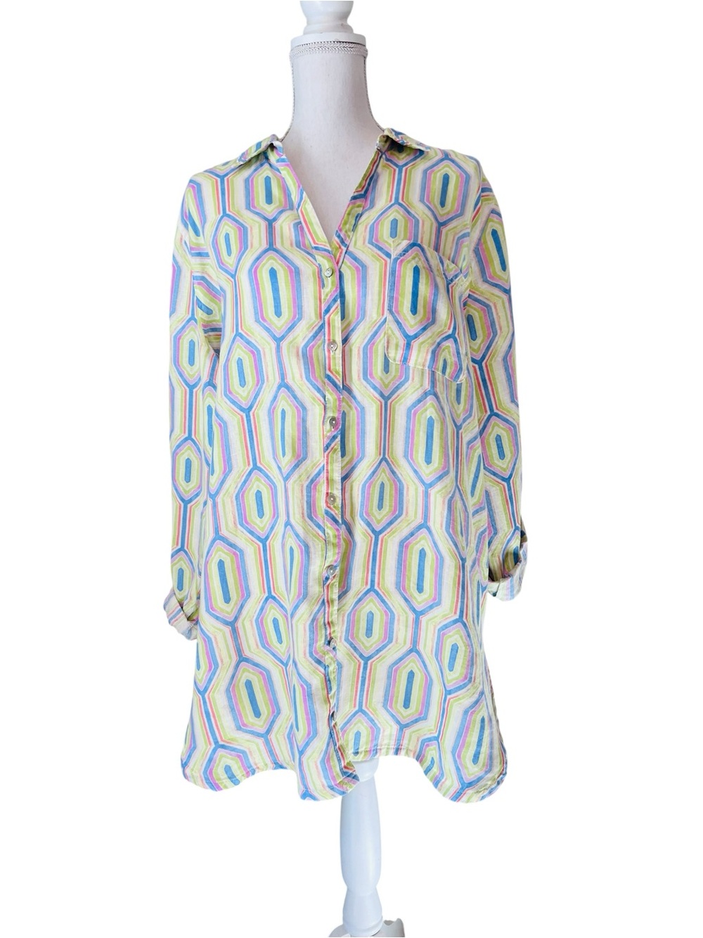 Sigrid Olsen Women’s Hexagonal Pastel Button-Down Tunic Size XL NWT